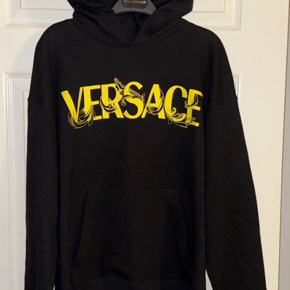 AUTHENTIC MENS VERSACE LOGO BLACK COTTON HOODIE SIZE MEDIUM - Picture 2 of 9